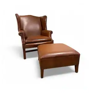 NR. 2299 Royale Wingchair extra breed + voetenbank in cognac rundleer 50+