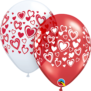 Double Hearts, Assorted Ruby Red 11"Balloons, Qualatex Latex Balloons
