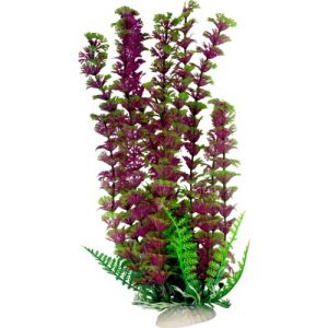 Burgundy & Green Plastic Aquarium Plant with Base 9 Inch Tall