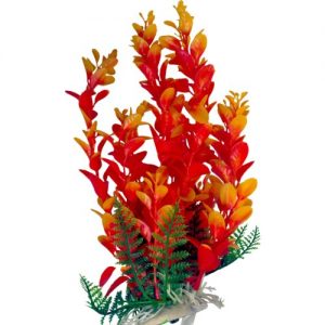 Orange Plastic Aquarium Plant with Base 9 Inch Tall