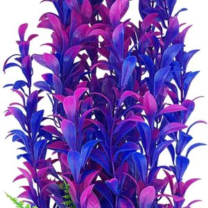 Blue & Purple Thin Leaf Artificial Aquarium Plant, 30 Inch