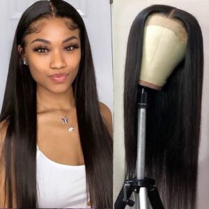 150% Density Brazilian Straight Virgin Human Hair Wig, Natural Color Lace Front Wig and Pre-plucked Baby Hairline Hairline (22 Inches)