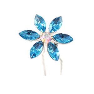 Blue Crystal Flower Hair Pins with Rhinestone for Bridal, Wedding, and Prom (Set of 8)