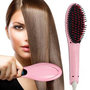 PrettyQueen Professional Detangling Digital Anti Static Anti-Scald Ceramic Heating Iron Pink Hair Brush