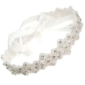 Mosaic Crystals Rhinestone Beaded Bridal Headband with Ribbon for Women