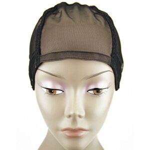 MsFenda full lace Wig Making Cap, Glue less, Weaving Mesh Net, adjustable Wig Cap, Black Color, 3pcs/lot