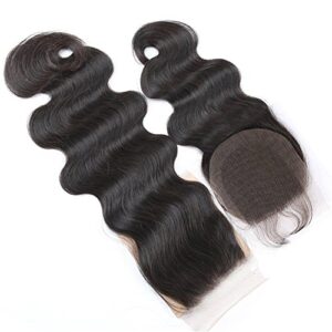 Boby Wave 4x4 Free Part Lace Closure with Baby Hair Natural Black Brazilian Virgin Human Hair Closures No Bleached Knots