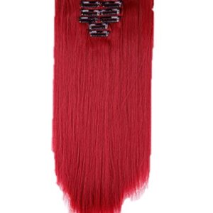 S-noilite 23" Straight Dark Red Full Head Clip in Hair Extensions 8 Piece 18 Clips Hairpiece Trendy Design