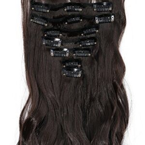 S-noilite 24" Curly Dark Brown Full Head Hairpiece Clip in Hair Extensions 8 Piece 18 Clips Unique Stylish 5a Quality