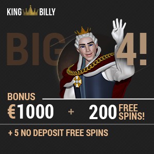 King Billy Casino 200 free spins and €1000 bonus - Bitcoin friendly!