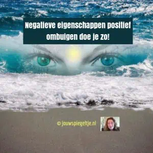Wil jij jouw negatieve eigenschappen positief ombuigen? Lees dan mijn artikel met handige tips. Op de coverfoto zie je de zee, golven en in die golven 2 gewone ogen en in het midden een geel licht, dat het derde oog symboliseert.