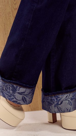 Jean 130 – Tiro alto bota amplia palazzo azul petróleo