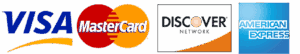Logos of four major credit card companies: Visa, MasterCard, Discover Network, and American Express, displayed side by side.