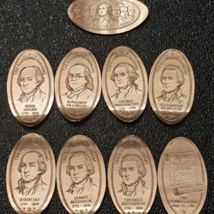 The Founding Fathers Collection Set of 9 Coins of Pressed Pennies or Elongated Coins