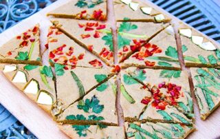 Chickpea flour and oat veggie slice topped like a garden
