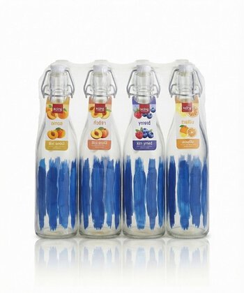 Bottiglia per Bibita 1000 ml colorata per orzata e sciroppo decoro celeste in pacchi 12