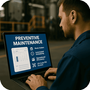 Maintenance person using tablet looking at work orders using eWorkOrders to do preventive mainteance.