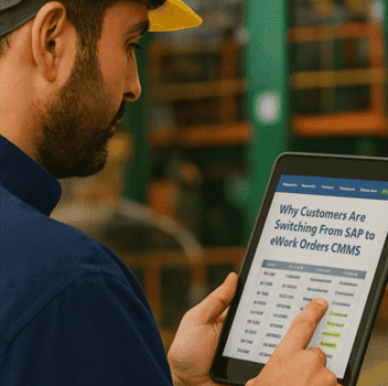 Technician comparing SAP Plant Maintenance and CMMS on a tablet