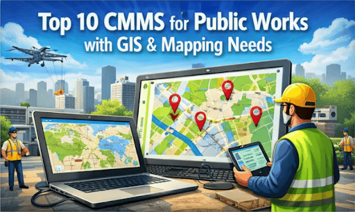 Public works CMMS displaying GIS maps and asset locations.