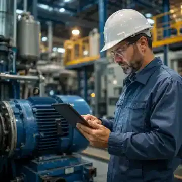 Maintenance technician reviewing asset history data on a tablet to improve long-term equipment performance and reliability.