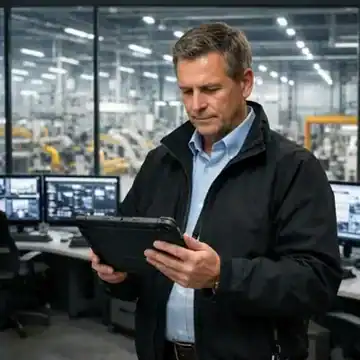 A professional analyzing complex data reporting on a tablet, overseeing a multi-site operation