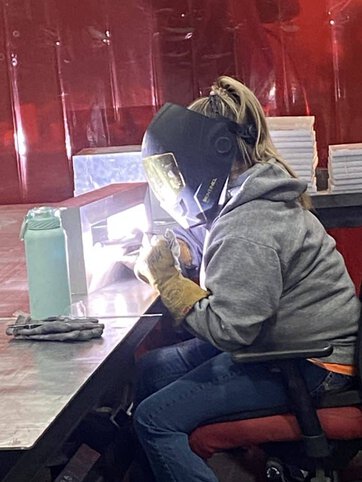 Local 20 member Tori Barth welding.