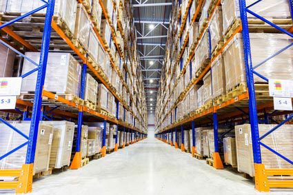 Well-organized warehouse maintained with eWorkOrders CMMS software