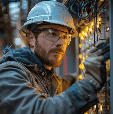 School maintenance technician conducting repairs in a school building