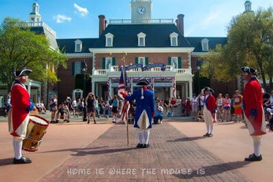 The Spirit of America Fife and Drum Corps performs at the American Adventure, Epcot The Spirit of America Fife and Drum Corps performs at the American Adventure, Epcot