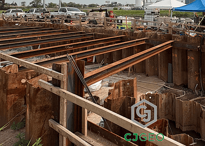 A deep excavation with sheet pile SOE.