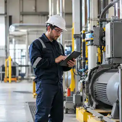 Maintenance worker monitoring industrial equipment in a facility
