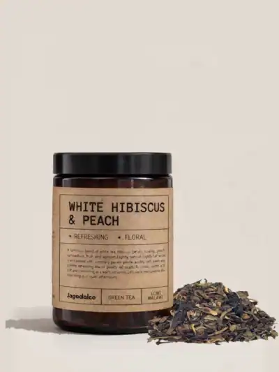 Thé blanc, hibiscus et peach – 250g