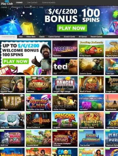 Play Club Casino free spins bonus