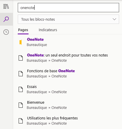 La recherche dans OneNote gratuit