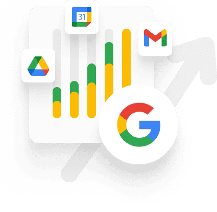 Laptop mit Google Workspace-Tools wie Gmail, Drive, Docs und Kalender – Symbol für Setup und Konfiguration in kleinen Unternehmen