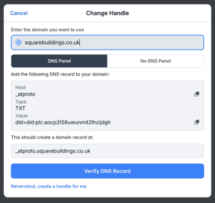 Bluesky: verifying via DNS
