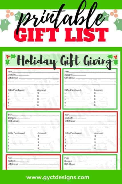 Christmas gift list printable from SewSimpleHome.com