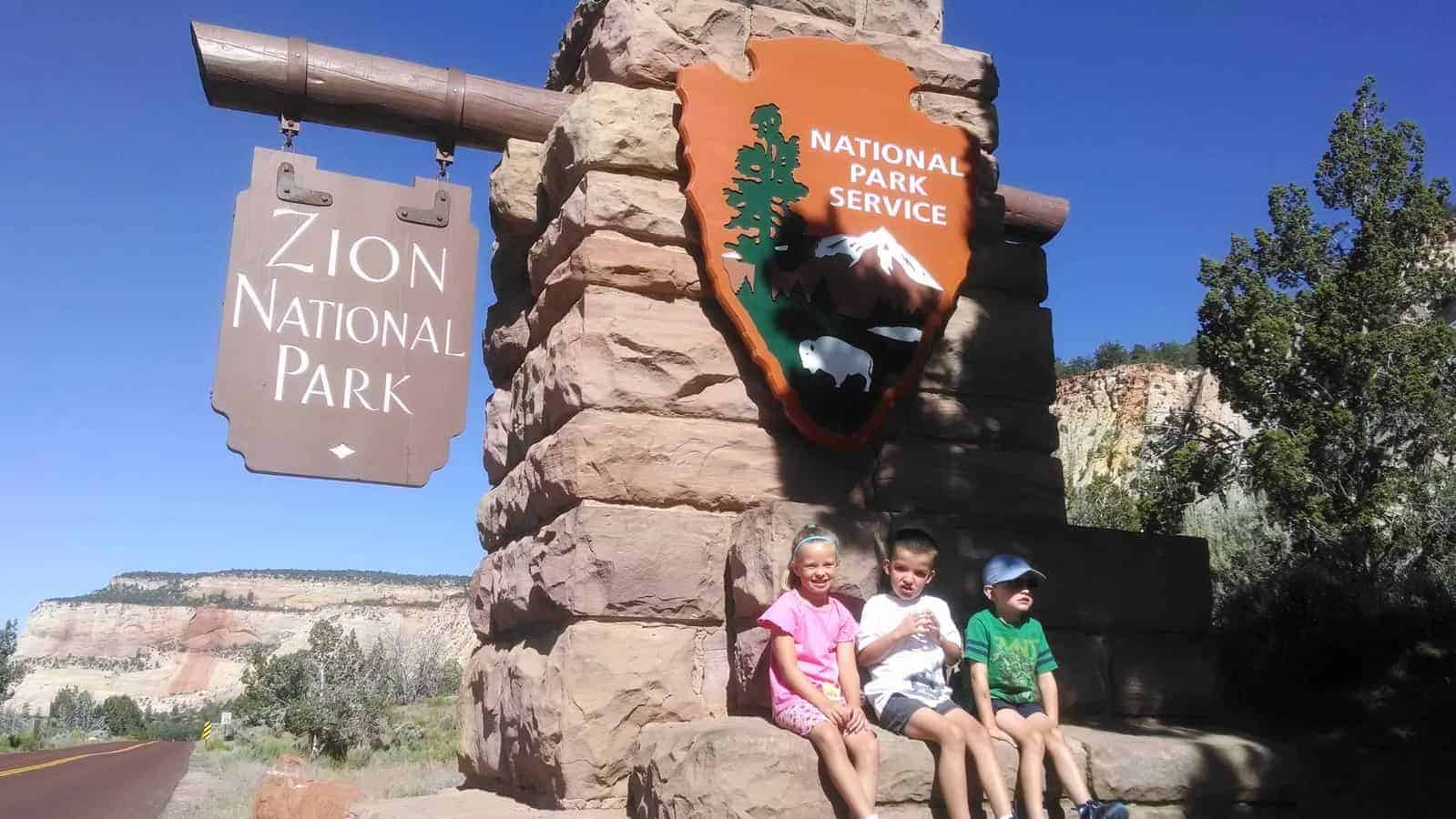 3 kids at Zion national park