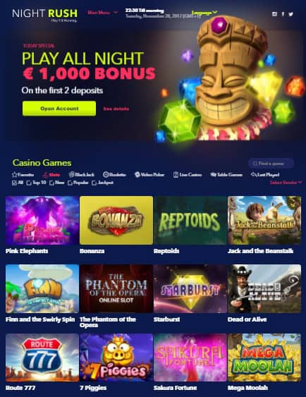 Night Rush Casino free spins bonus