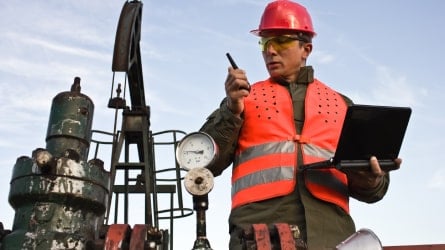 Worker running test on gas lines.
