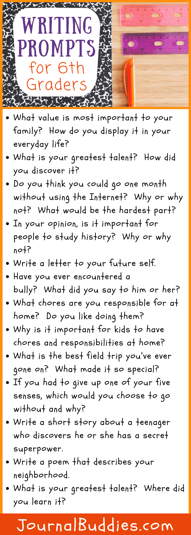 assignment for grade 6 Sixth Grade Journal Prompts and Writing Ideas