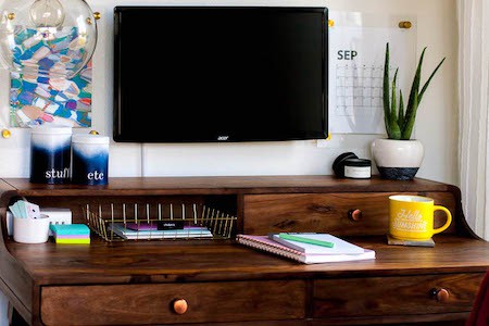 Organize Home Office Supplies: Wall-Mounted Monitor