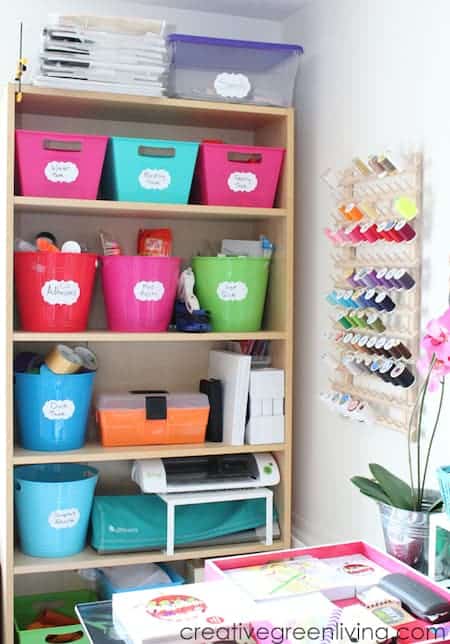 Organize home office supplies: bookshelves