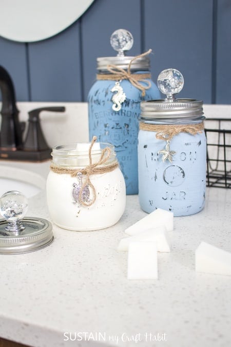 Bedroom and Bathroom Makeup Storage Tips: DIY Painted Mason Jars