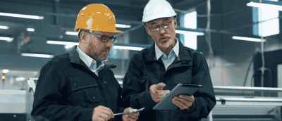 An image of workers going over maintenance strategies using eWorkOrders CMMS.