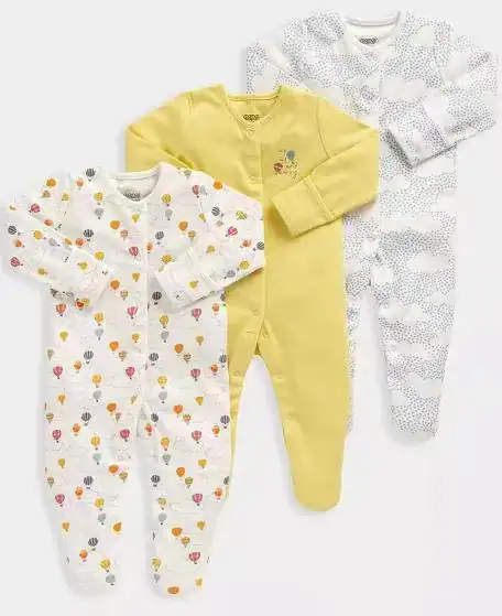 Lot 3 grenouillères bébé coton bio, ensemble pyjama fille/garçon, body manches longues doux, tenue naissance confortable