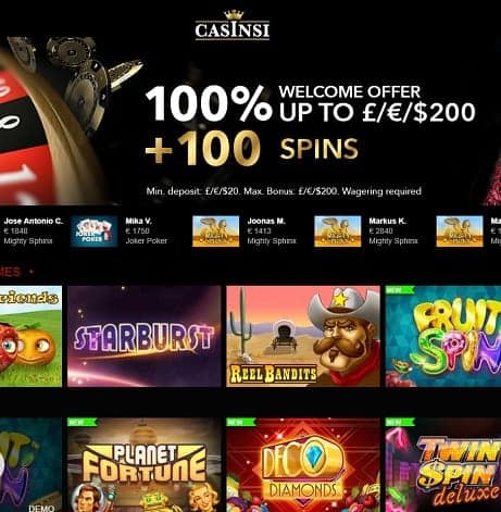 Casinsi.com free spins bonus