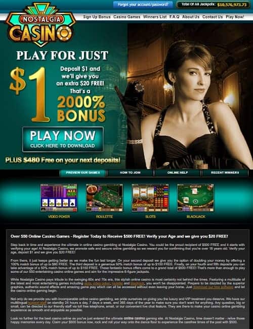 Nostlagia Casino Review: buy €1 get €20 free + 100 free spins bonus