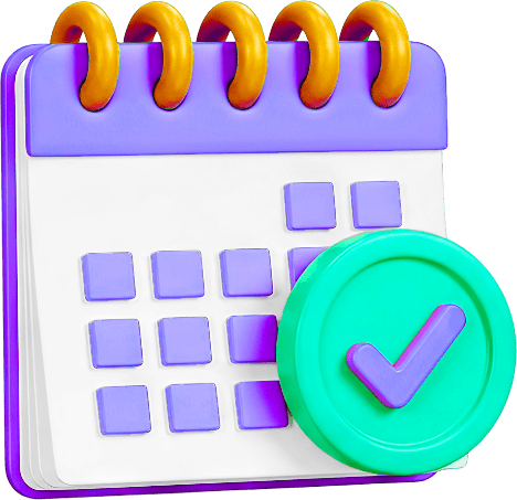 Colorful calendar icon with checkmark, symbolizing event management and scheduling in Kx Conference software for higher education.