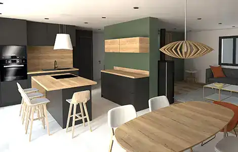 architecte at rénovation Image 3D Salon Séjour Cuisine